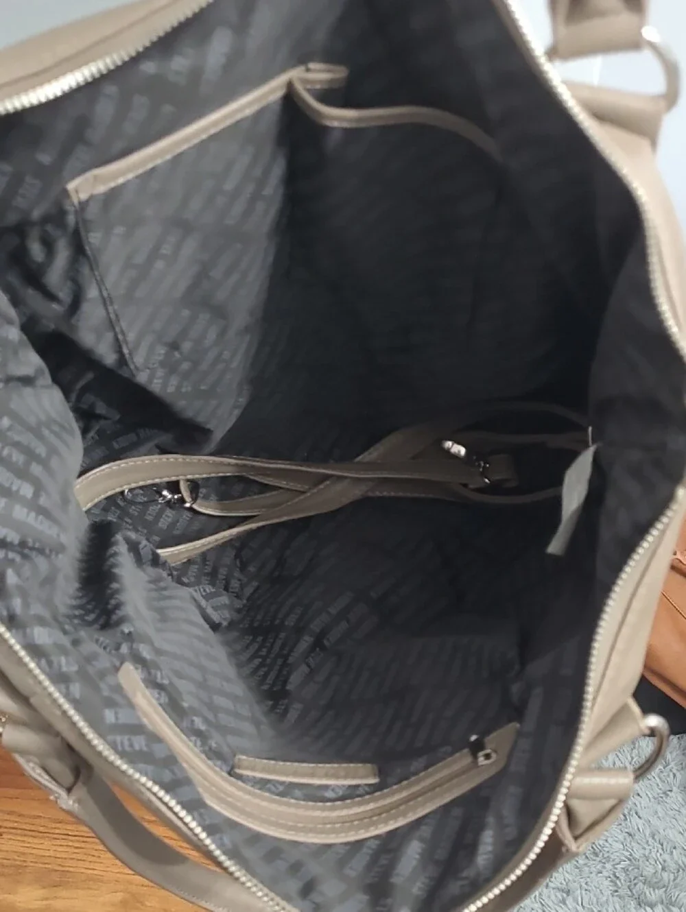 Steve Madden Taupe Leather Tote with Tassel Charm